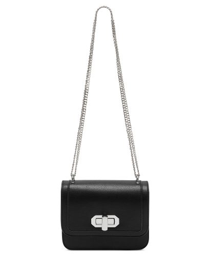 black crossbody purse with silver chain strap from Macy's