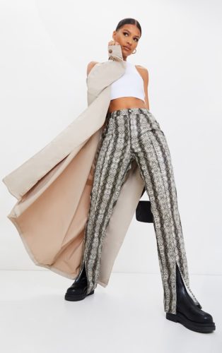 PrettyLittleThing Snake Print Faux Leather Split Hem Pants