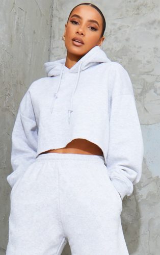 Gray Cropped Oversized Hoodie Pretty Little Thing 