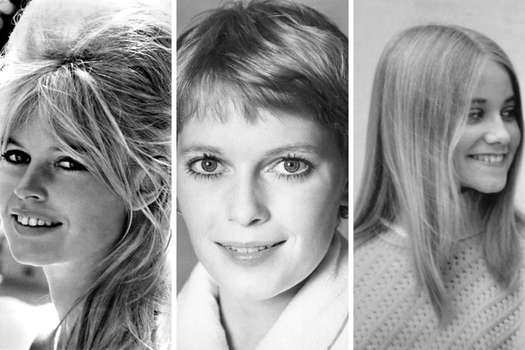 1960s hair: Brigitte Bardot's bouffants, Mia Farrow's pixie cut, and Marcia Brady's sleek, straight hair