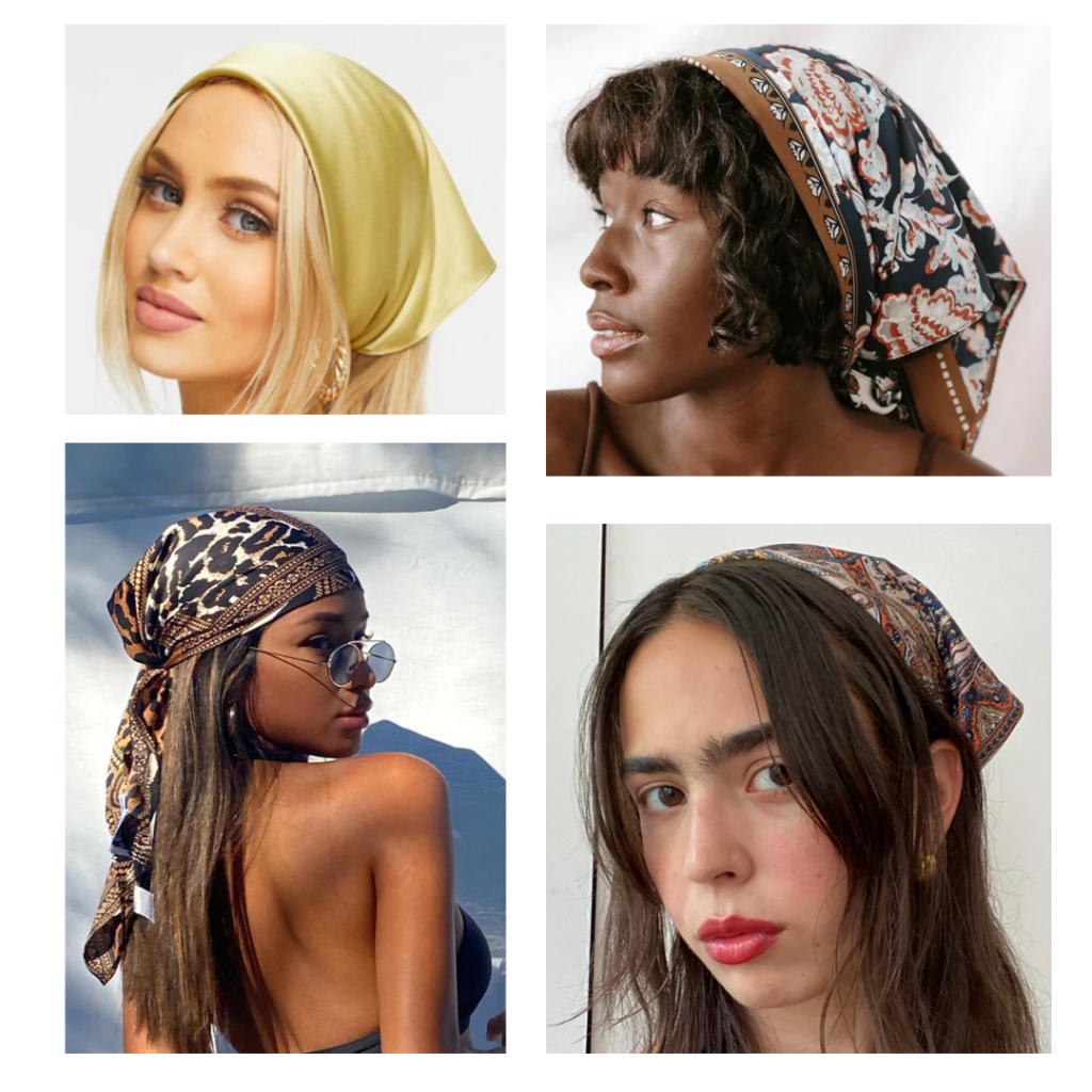 2021 fashion trends - silky, patterned head scarves