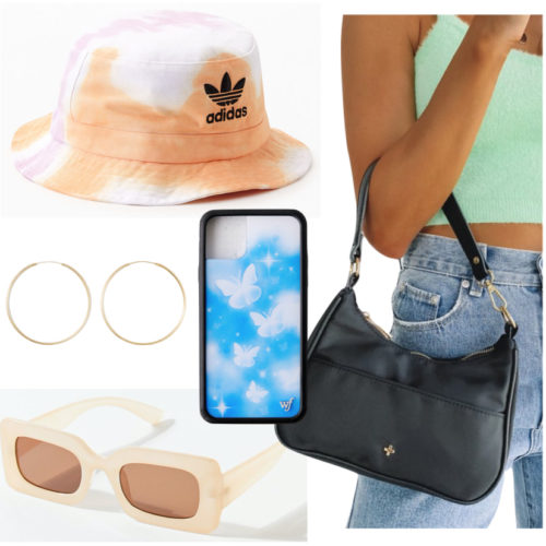 Hat, Earrings, Phone Case. Sunglasses, Shoulder Bag