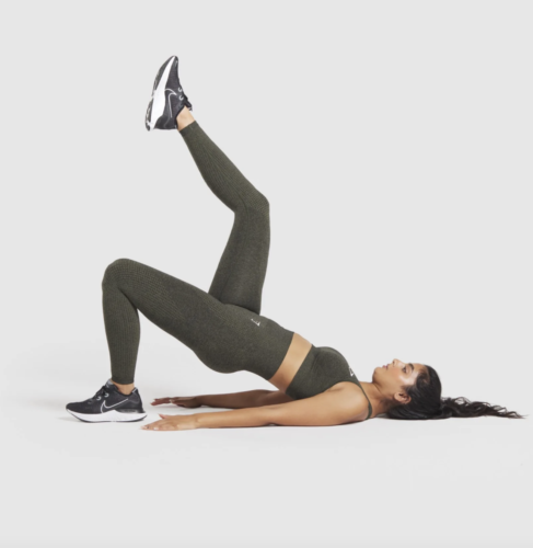 Hunter heather green workout set with spaghetti strap sports bra and high-waisted leggings