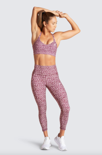 Raspberry pink workout set with sports bra and matching leggings