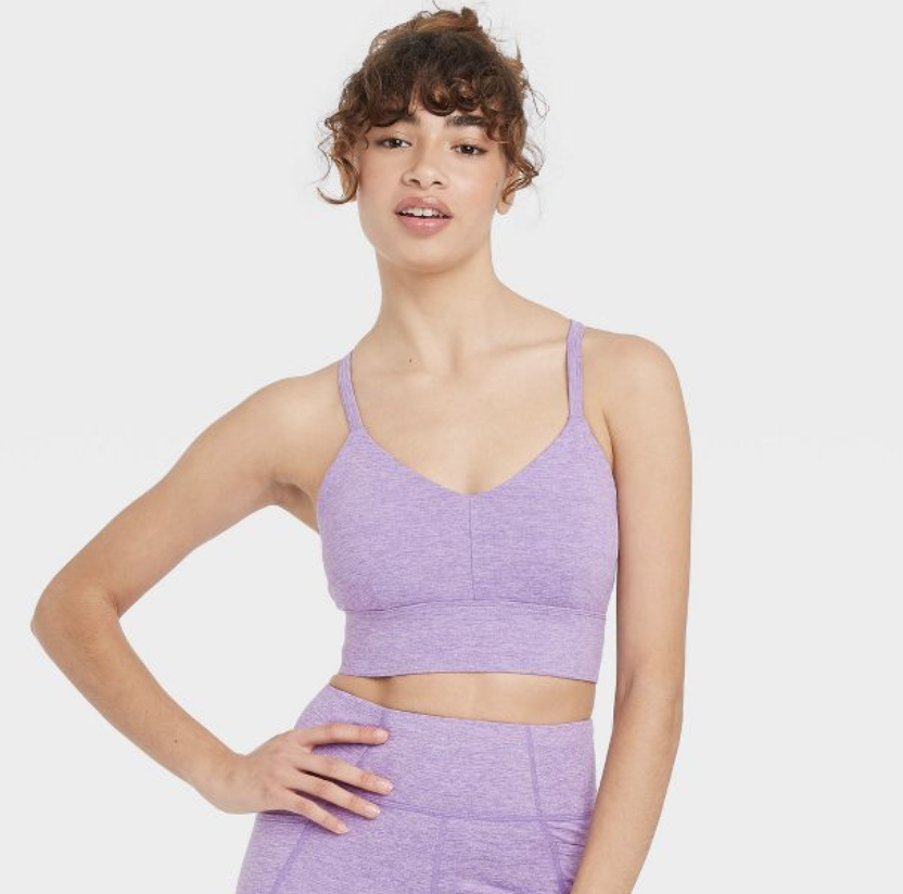 JoyLab heathered lavender long-line bra and high-waisted leggings set