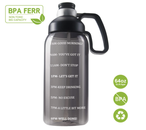 64 oz water bottle with motivational marks