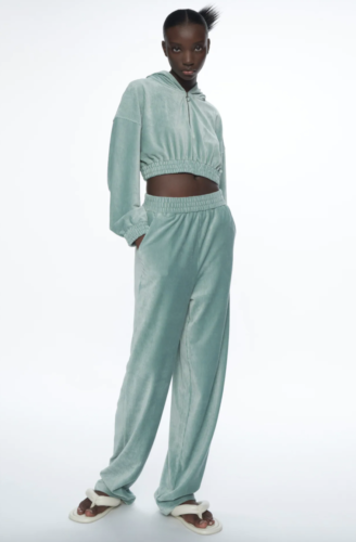 Seafoam velvet matching college loungewear set from Zara