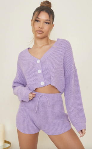 Electric Lilac college loungewear set with shorts from Pretty Little Thing