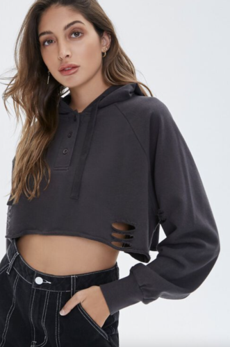 Cropped, distressed, grey hoodie top from Forever 21