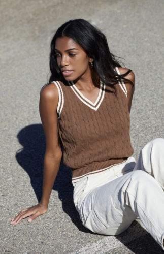 Varsity stripe brown sweater vest from PacSun