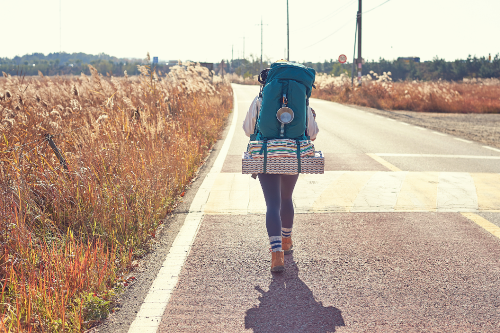 Woman going backpacking