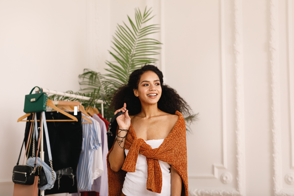 Fashion girl getting dressed