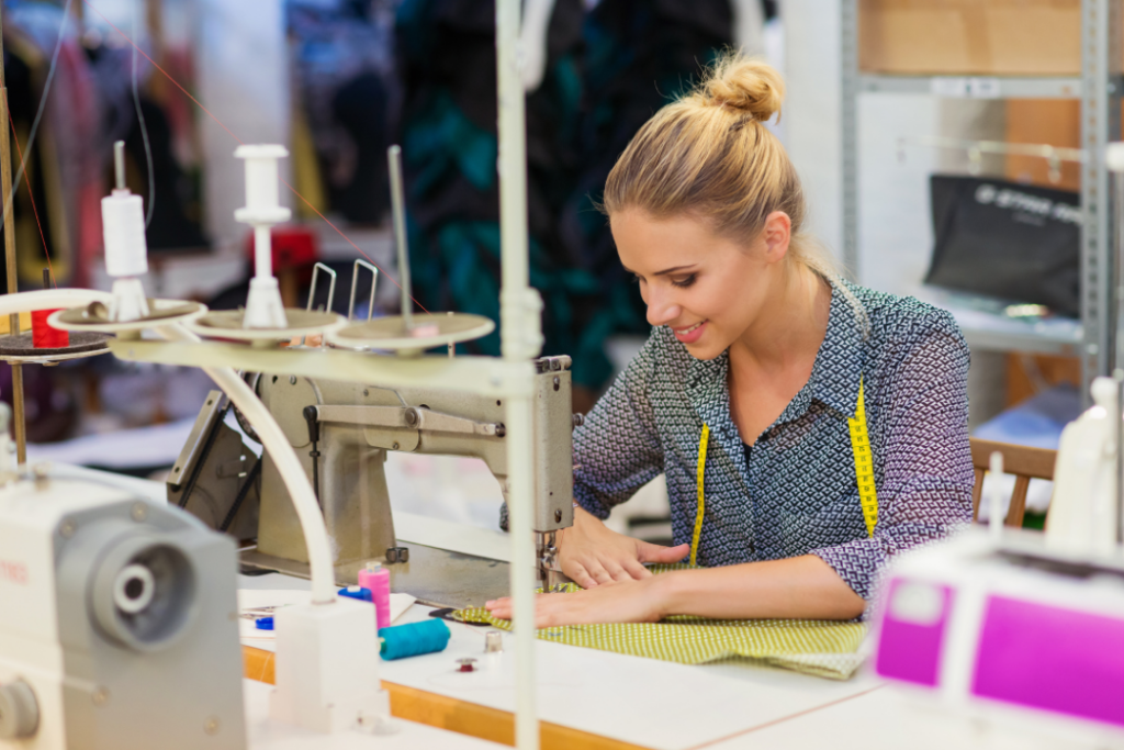 Woman using an industrial sewing machine