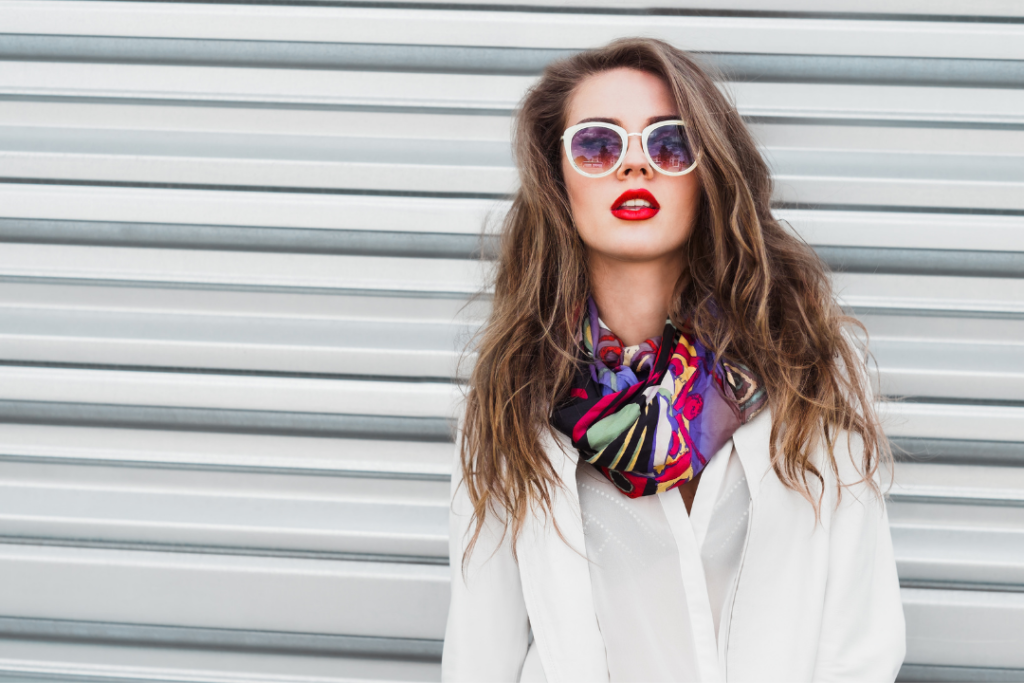 Woman wearing a patterned scarf