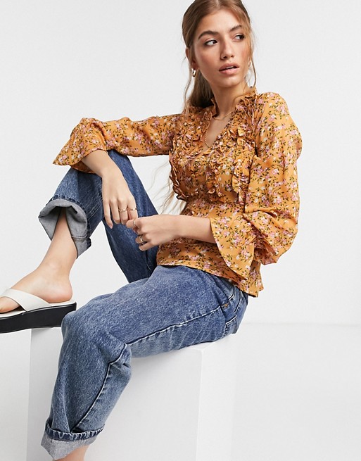 Floral gathered sleeve blouse from Nasty Gal