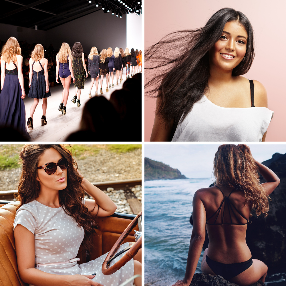 Market types: catwalk, plus-size, commercial, and swimsuit/lingerie