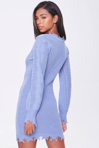 Periwinkle blue distressed sweater mini dress