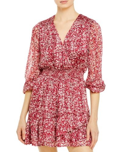 Red floral wrap dress