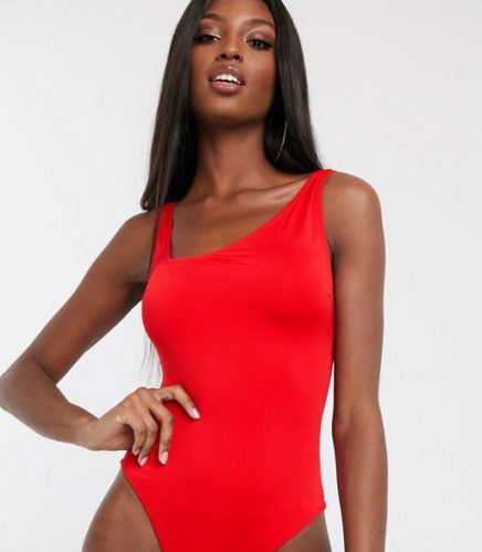 Asymmetrical red one piece bathing suit
