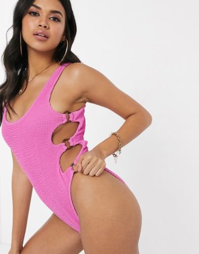 Pink side cutout bathing suit