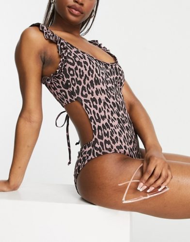 Leopard print one piece bathing suit with cutout back