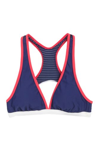 Red, blue and white v-front bathing suit
