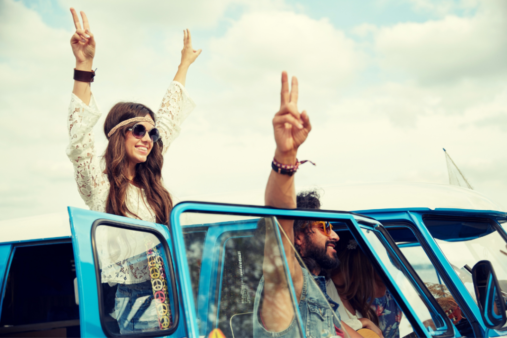 Woman wearing a hippie headband