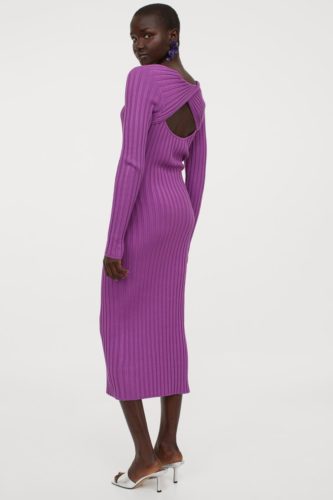 Purple sweater midi dress