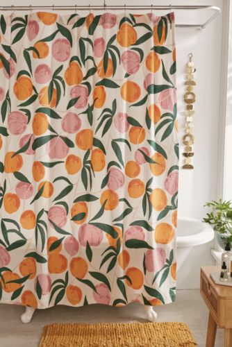 Peach shower curtain for college bathroom from Urban Outfitters