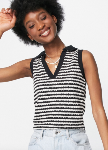 Asos Stradivarius polo collar top in black stripe