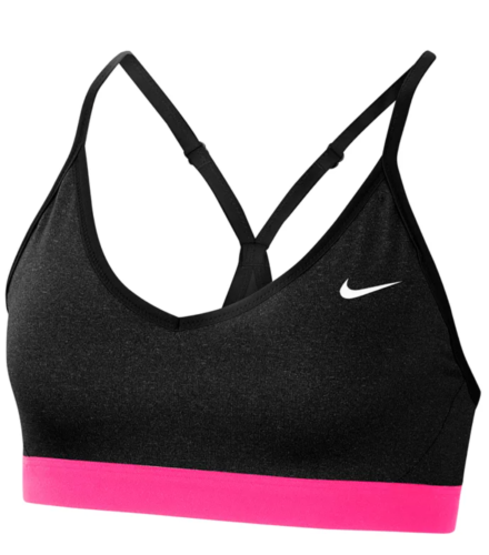black sports bra with pink elastic band from Macy's