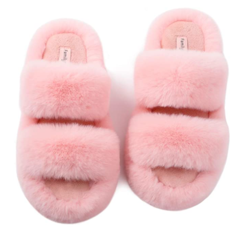 pink fuzzy slippers from Amazon