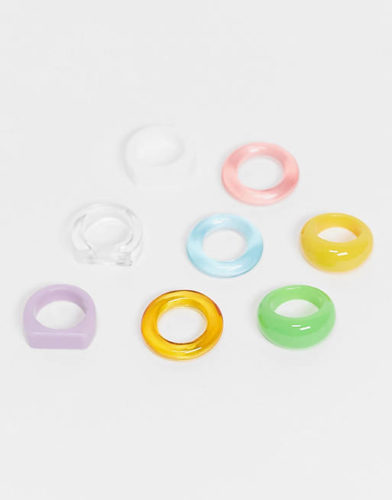 ASOS DESIGN pack of 8 mixed colorful rings in plastic
