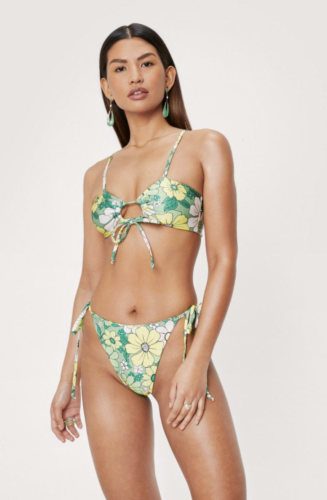 green and yellow floral print bikini from Nasty Gal