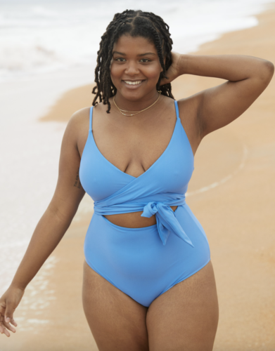 Blue wrap one piece swimsuit from Aerie