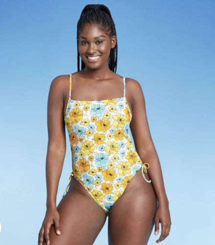 yellow and blue floral one piece swimsuit from target, best swimsuit 2021