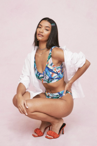 tropical white, blue and green swimsuit from nastygal, best swimsuit 2021