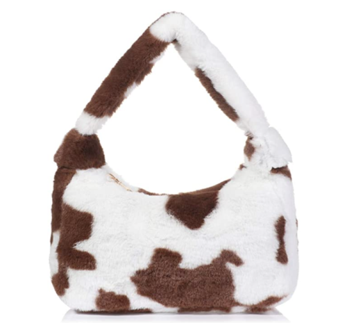 Furry cow print handbag, Amazon fashion finds