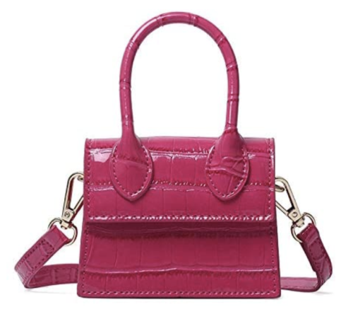 Pink mini crocodile print purse