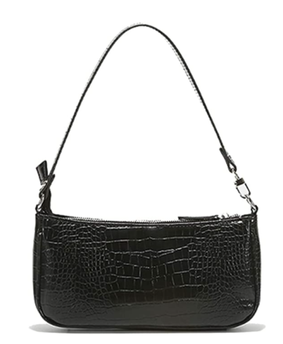 Black structured crocodile print shoulder bag