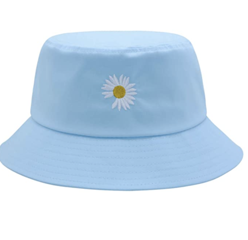 baby blue bucket hat with an embroidered daisy, Amazon fashion finds