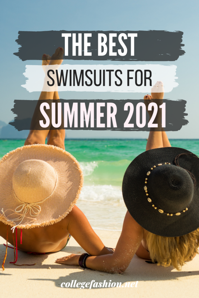 The Best Swimsuits for Summer 2021 header image, two girls laying on the beach with large sunhats