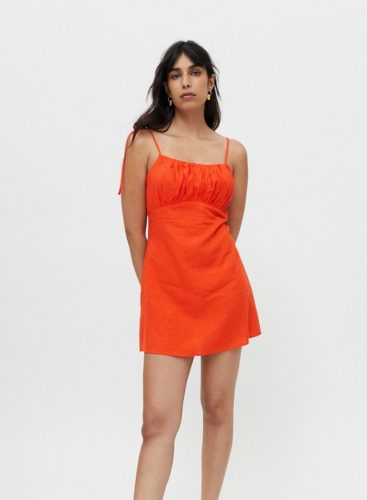 Linen Ruched Mini Dress