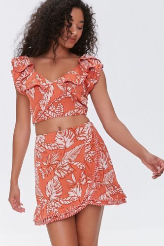 Tropical Leaf Crop Top and Mini Skirt