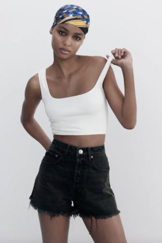 Zara black frayed high-waisted denim shorts