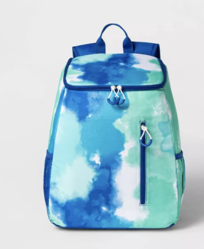 blue and green tie dye cooler