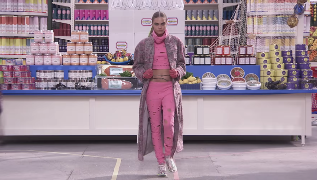 Cara Delevingne in pink at the Chanel grocery store runway show - 