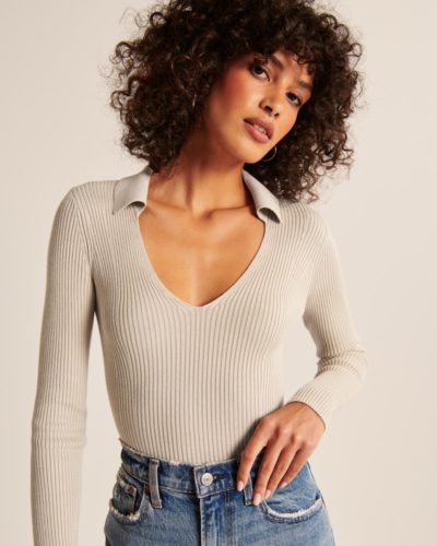 Ribbed Knit Polo Top