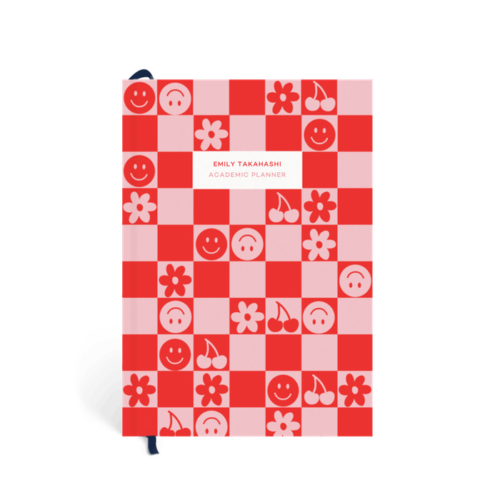 Customizable red and pink checkered planner from Papier, best planners for college