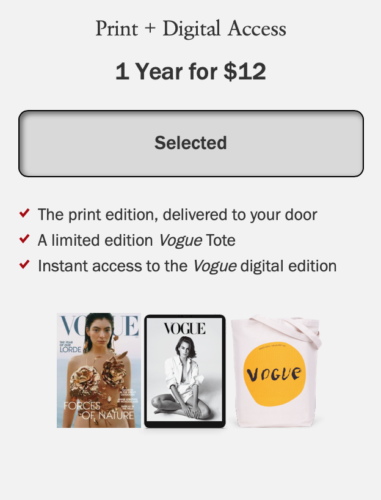 print + digital access screenshot of Vogue subscription